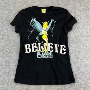 VINTAGE Disney Tinker Bell Believe In Pixies Shirt Youth Medium Black Y2K Tee